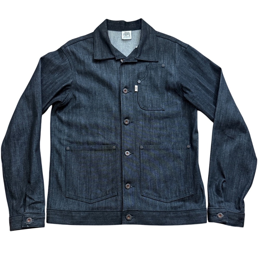 Railcar FineGoods Monrovia Jacket Mens M Indigo Raw Denim Chore Coat Made in US